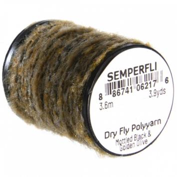 Dry Fly Polyyarn Mottled Black & Golden Olive